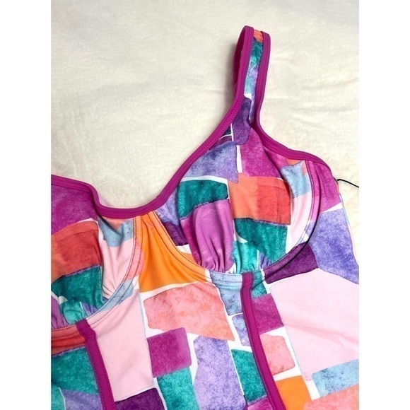 Nanette Lepore Pink Multi Color Block Molded One Piece Swimsuit Size 12 Large - Picture 3 of 7
